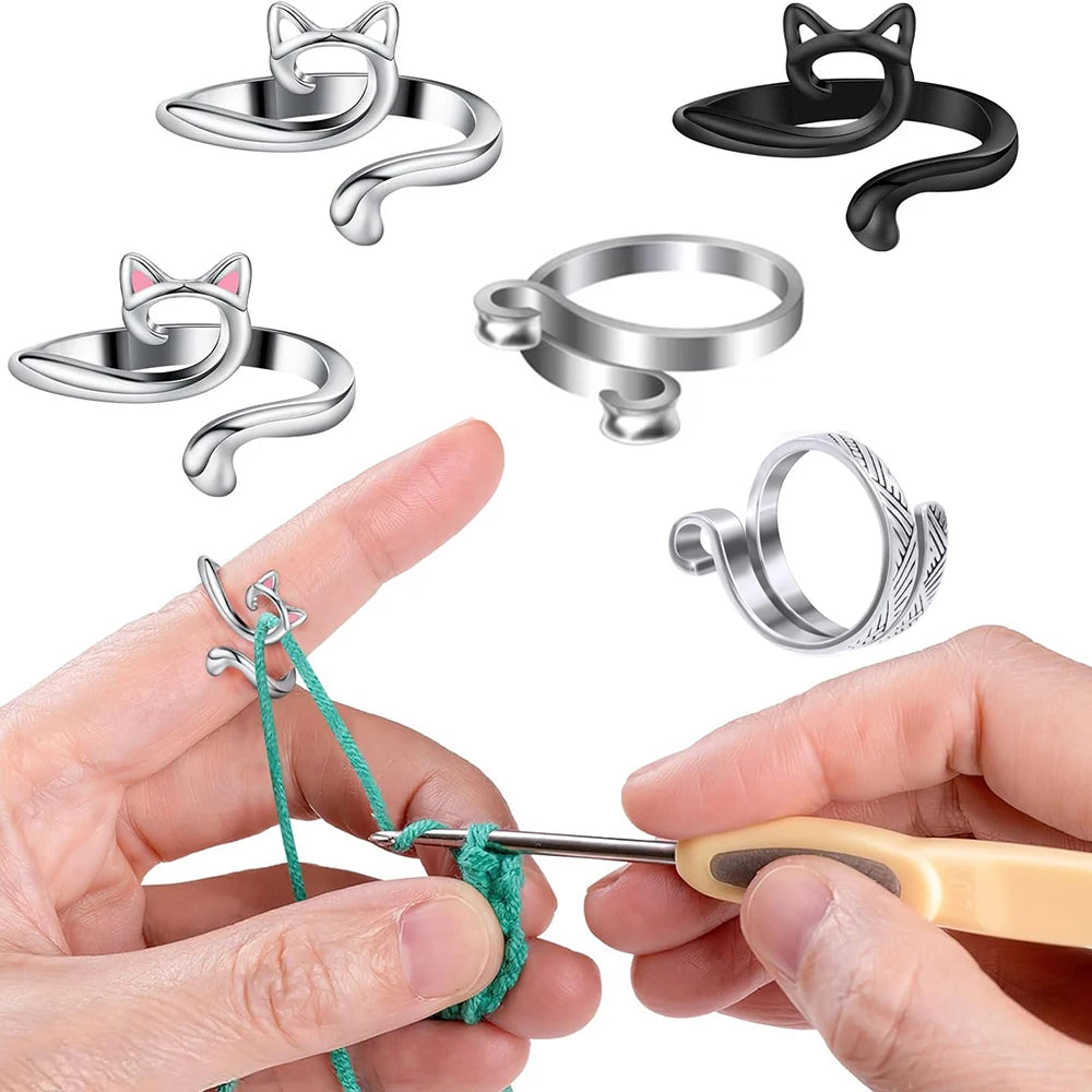 2pcs Adjustable Knitting Crochet Loop Ring Knittied Yarn Guide Finger