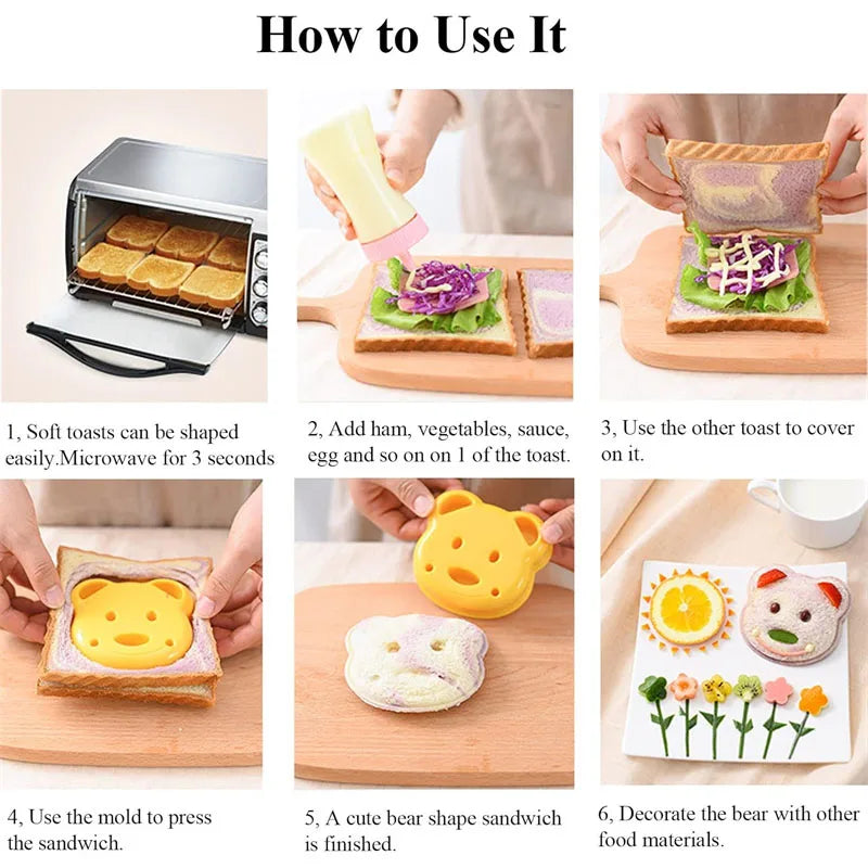Sandwich Cutter and Sealer Bear Shape Sandwich Mold Cutter Cartoon