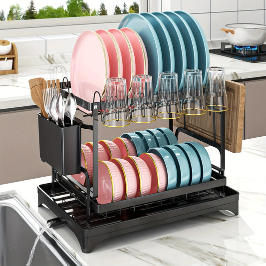 Dish Drying Rack, 2 Tier Large Dish Drying Rack for Kitchen Counter
