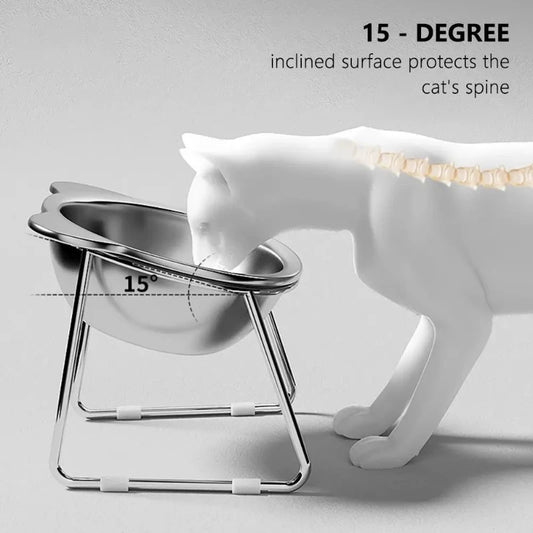 ‌304 Stainless Steel Raised Cat Bowl with 15° Elevated Design Tilted