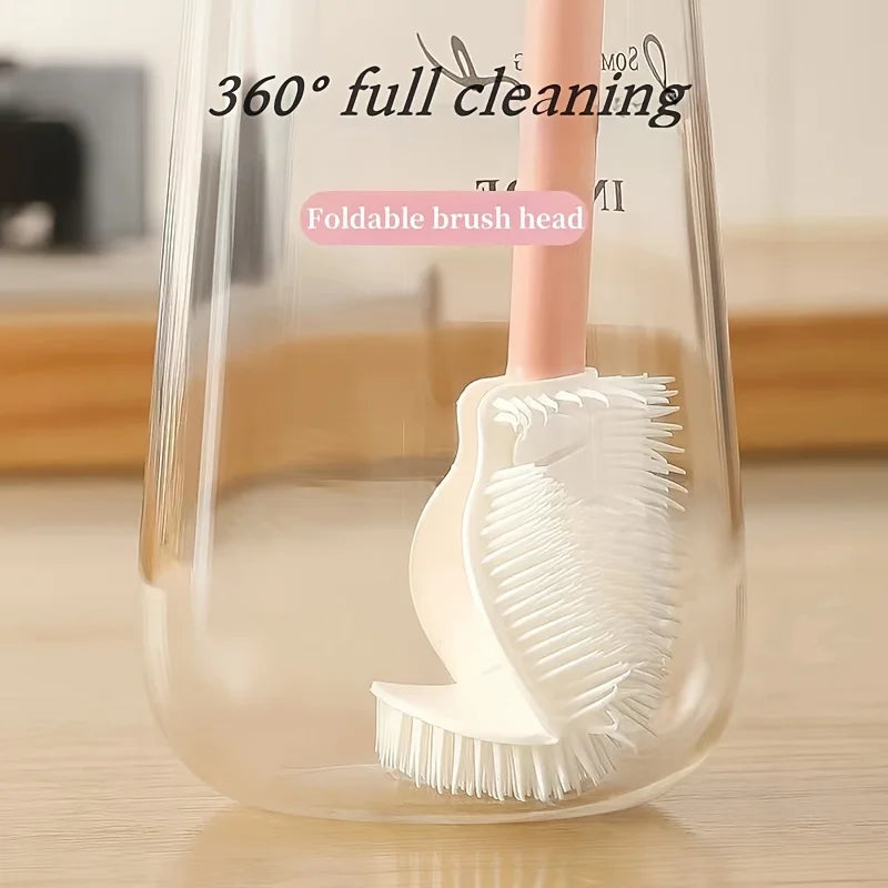 Foldable 360 degree comprehensive cleaning silicone brush with long