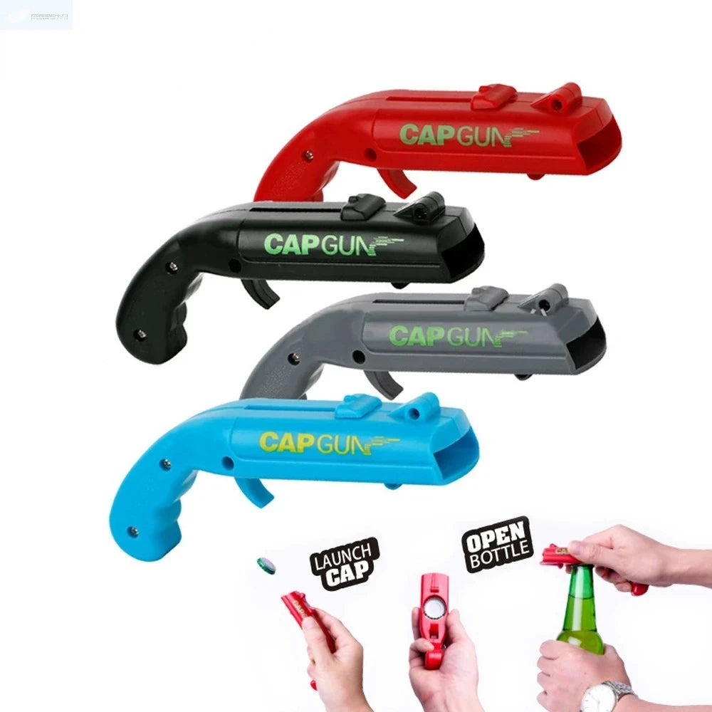 Portable Cap Gun Creative Flying Cap Launcher Beer Opener Bar Tools