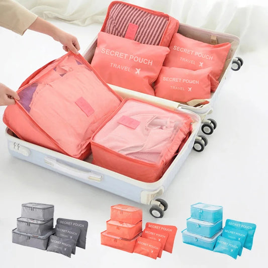 6 Pcs/Set Pink/Blue/Grey Travel Storage Bag Large Capacity Waterproof