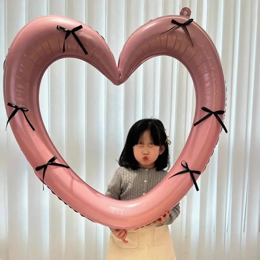 40-inch Happy Birthday Heart Photo Frame Balloon with Bowknot Stickers