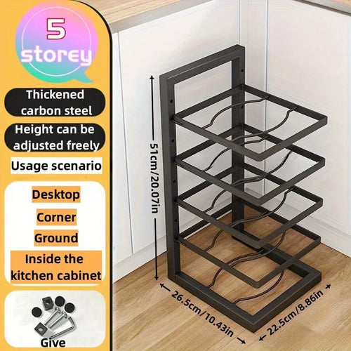 Adjustable Pot Rack Organizer, Kitchen Stainless Steel Pot Storage