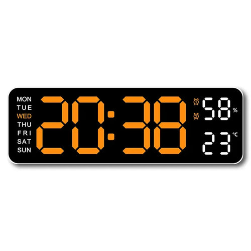 9 Inch Large Digital Wall Clock USB Powered TEMP Humidity Week Auto