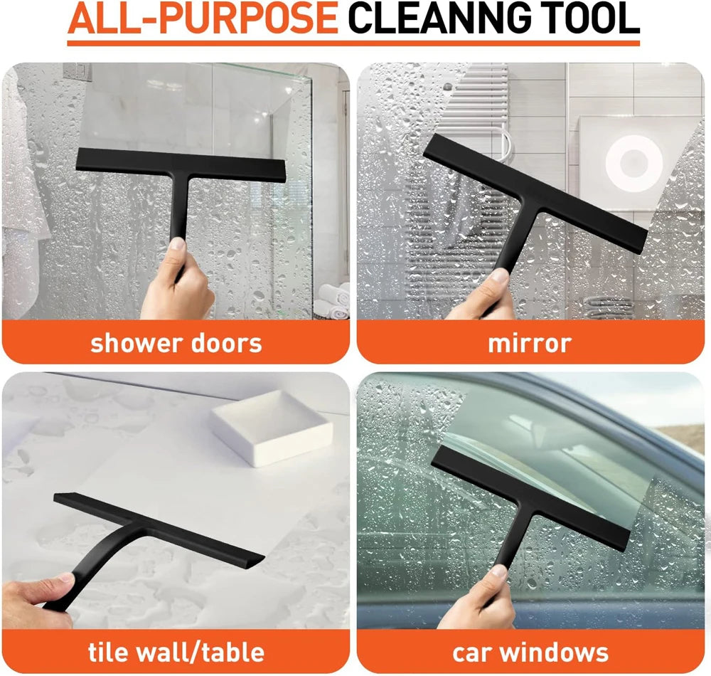 Matte Black Silicone Squeegee Streak Free Cleaning Shower Squeegee for