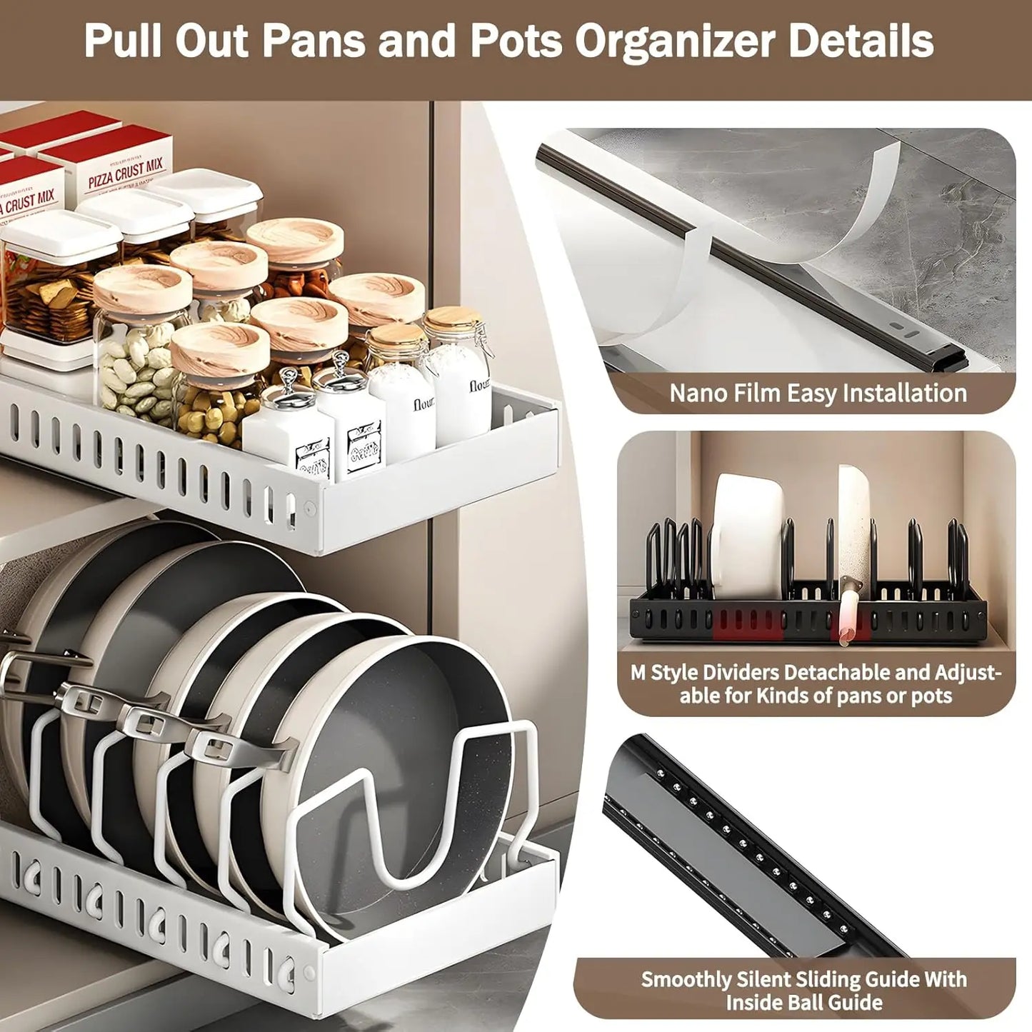 Pull Out Pots Pans Organizer for Under Cabinet Pull Out Cabinet