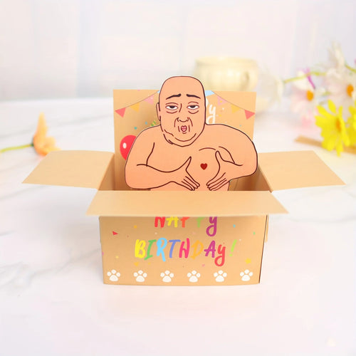 1pc Hilarious Happy Birthday Pop-Up Card - Humorous 3D Character