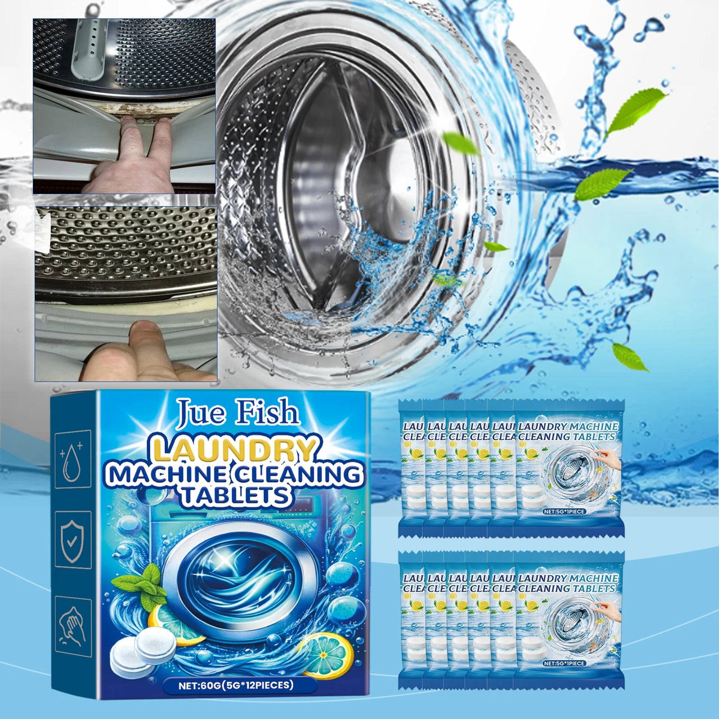 12PCS Washing Machine Cleaning Effervescent Tablets Deeply Cleans