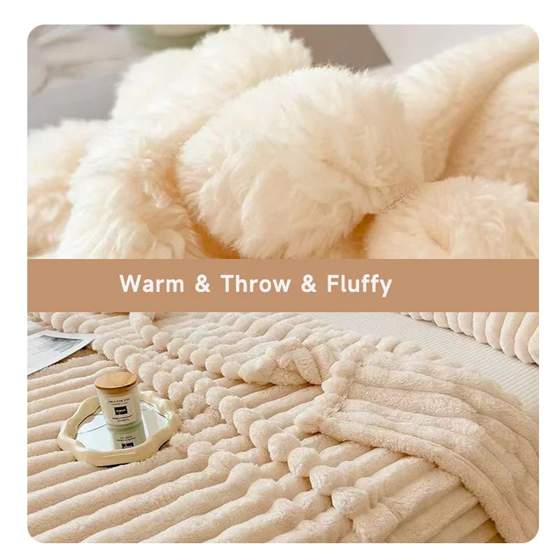 1pc Throw Blanket for Bed - 250GSM Soft & Warm Fluffy Blanket,