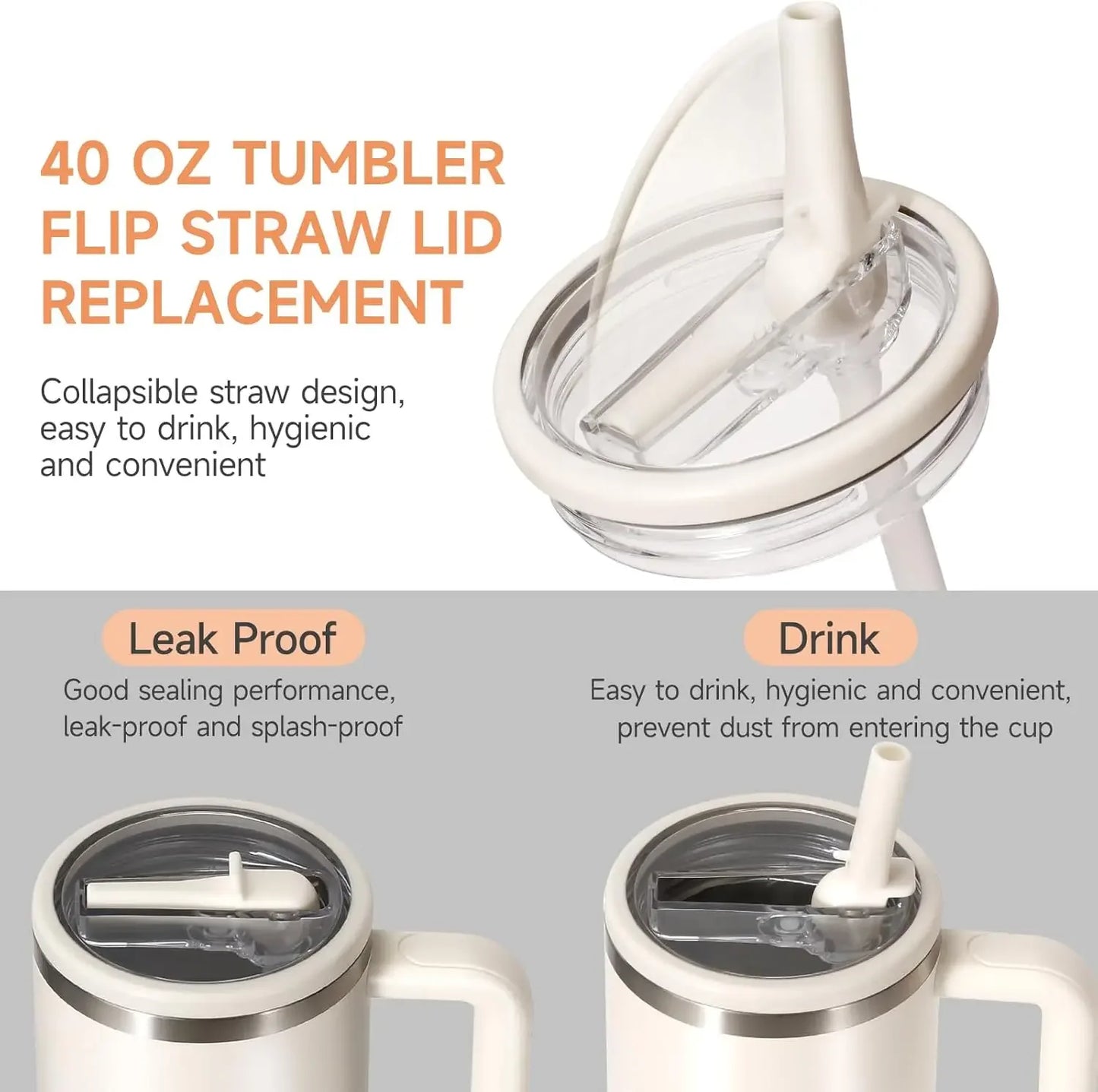 40oz Lid for Stanley Flip Straw Leak Proof Spill-proof Cup Cover