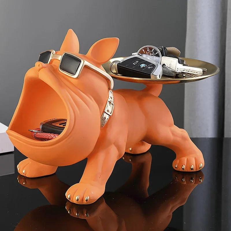 Resin Dog Statue Bulldog Statue Storage Tray Animal Decoration Resin