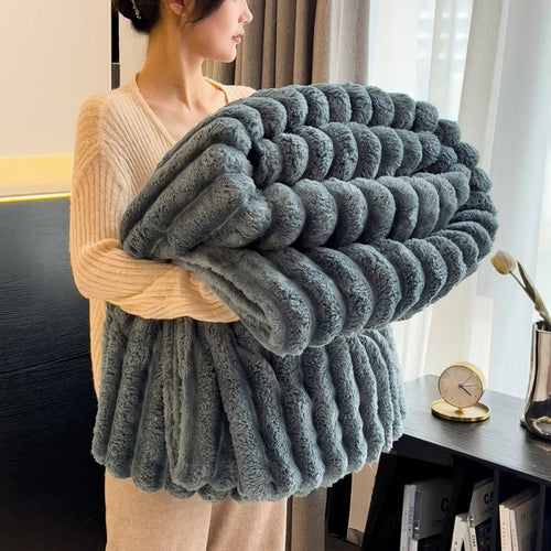 1pc Throw Blanket for Bed - 250GSM Soft & Warm Fluffy Blanket,