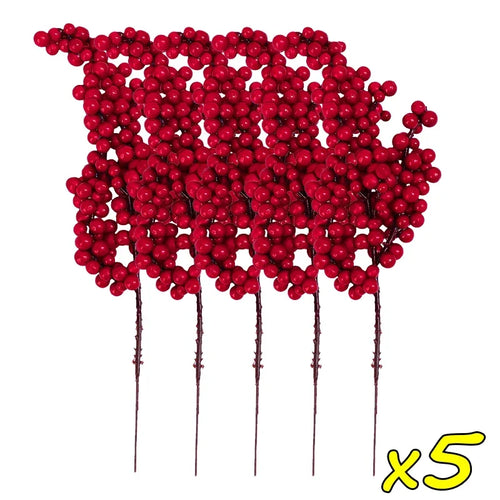 50/1branch Christmas Artificial Berries Stem Red Holly Berry Fake