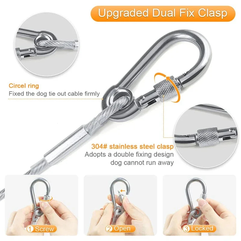 Double-headed Dog Tie Out Cable Leash ,raction rope with metal buckle