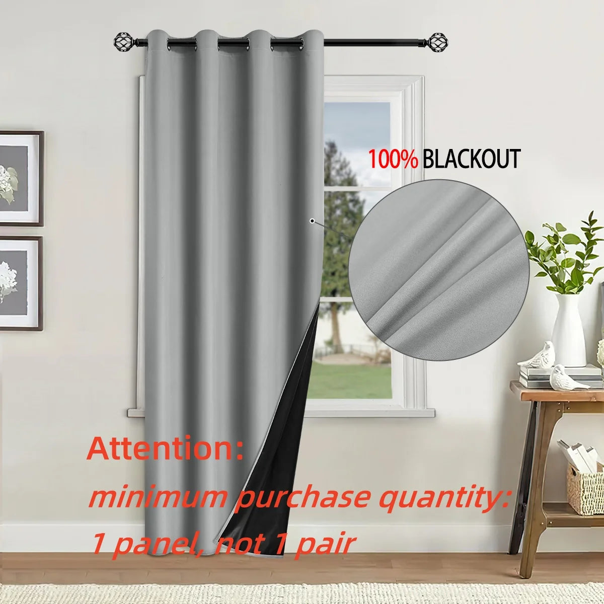 1panel Solid 100% Blackout Curtains with Grommets, Total Privacy