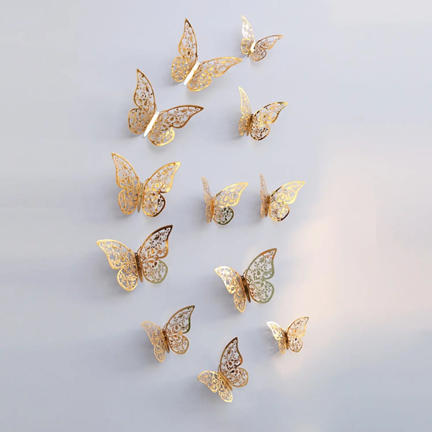 12pcs/lot Metal Inspired Hollow 3D Paper Butterfly Decorations for