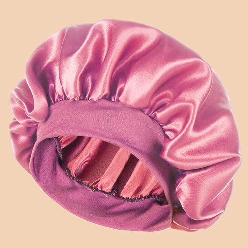 1pc Women's Solid Color Satin Wide-Brimmed Shower Cap, Suitable For