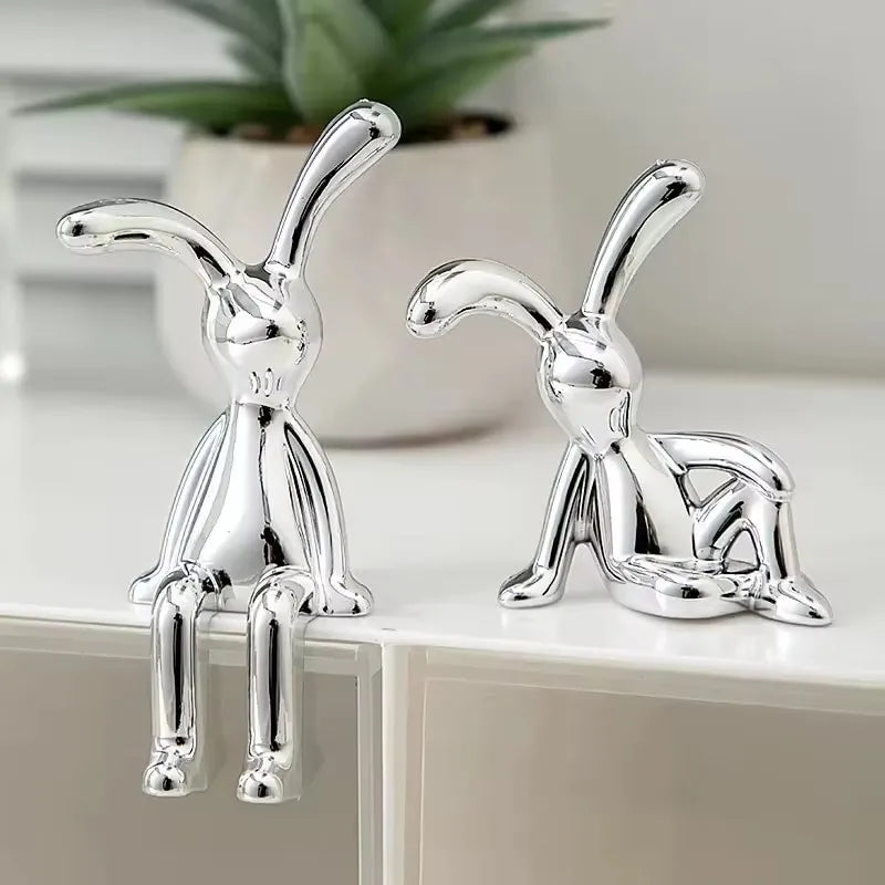2PC Long-Eared Rabbit Double Statue Cartoon Decoration Accessories