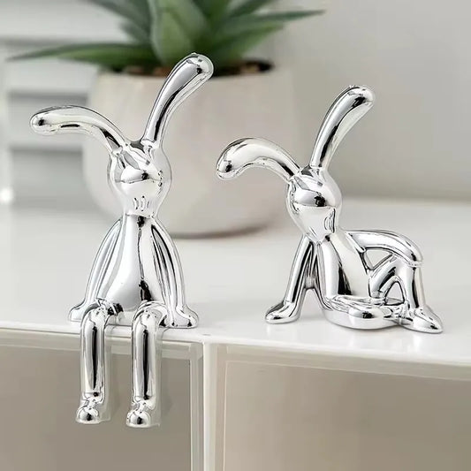 2PC Long-Eared Rabbit Double Statue Cartoon Decoration Accessories