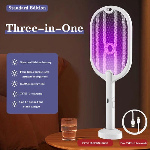 Upgraded 3000V Mosquito Swatter with TYPE-C Charging, 3 in 1 Electric