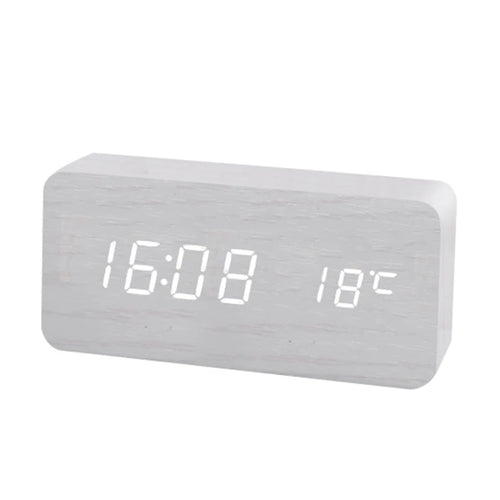Wooden Digital Alarm Clock, LED Alarm Clock with Temperature Desk