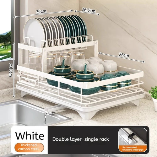 Dish Drying Rack Kitchen Adjustable Steel 2 Tier Plates Organizer Dish
