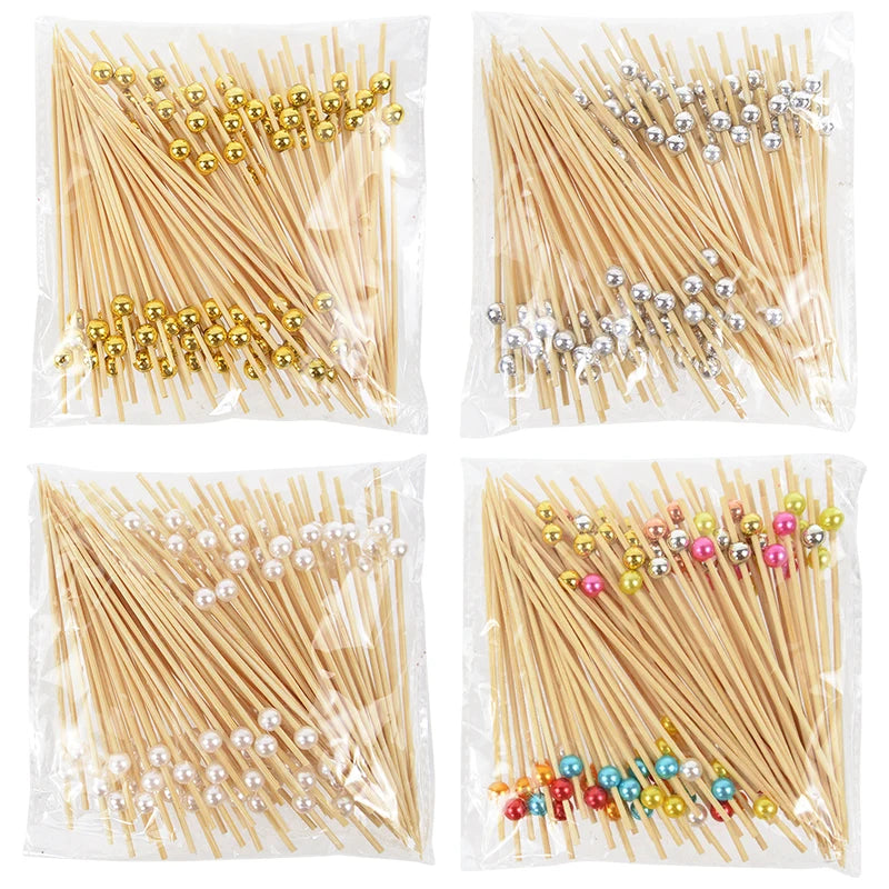 100Pcs Disposable Bamboo Skewers Food Picks Buffet Cupcake Fruit