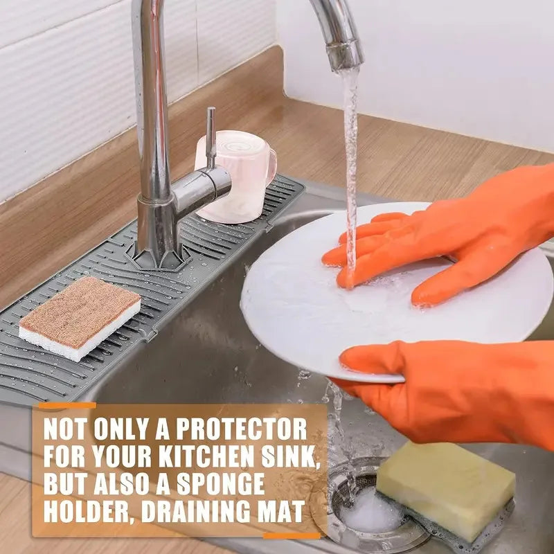 Split Silicone Kitchen Sink Faucet Mat Splash Guard Absorbent Non-Slip