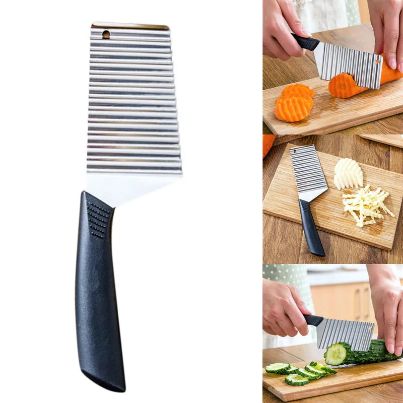 Stainless Steel Potato Chip Slicer Dough Vegetable Fruit Crinkle Wavy