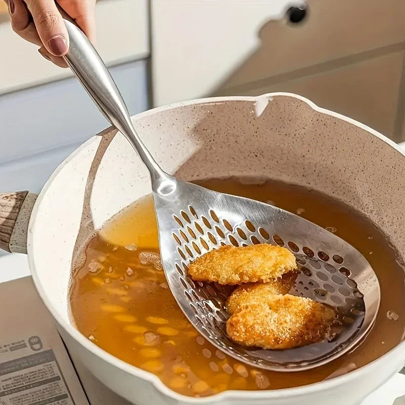 1pc Large Durable Stainless Steel Colander Skimmer Spoon, Heavy Duty