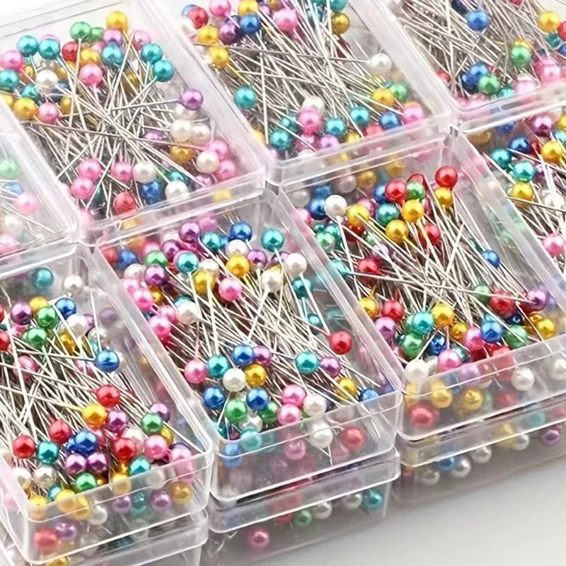 100Pcs Fashion Sewing Needles Colored Glass/Ceramics Head Bead Pin
