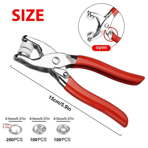 400pcs Prong Rings 9.5mm Buckle Buttons Metal Colour Pliers Snap