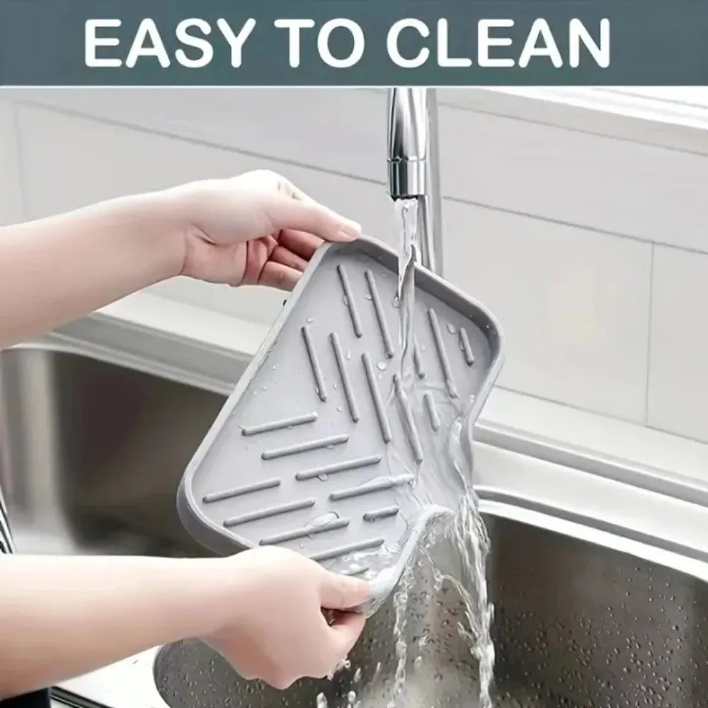 Sink Silicone Tray with Drain Soap Sponge Storage Holder Countertop