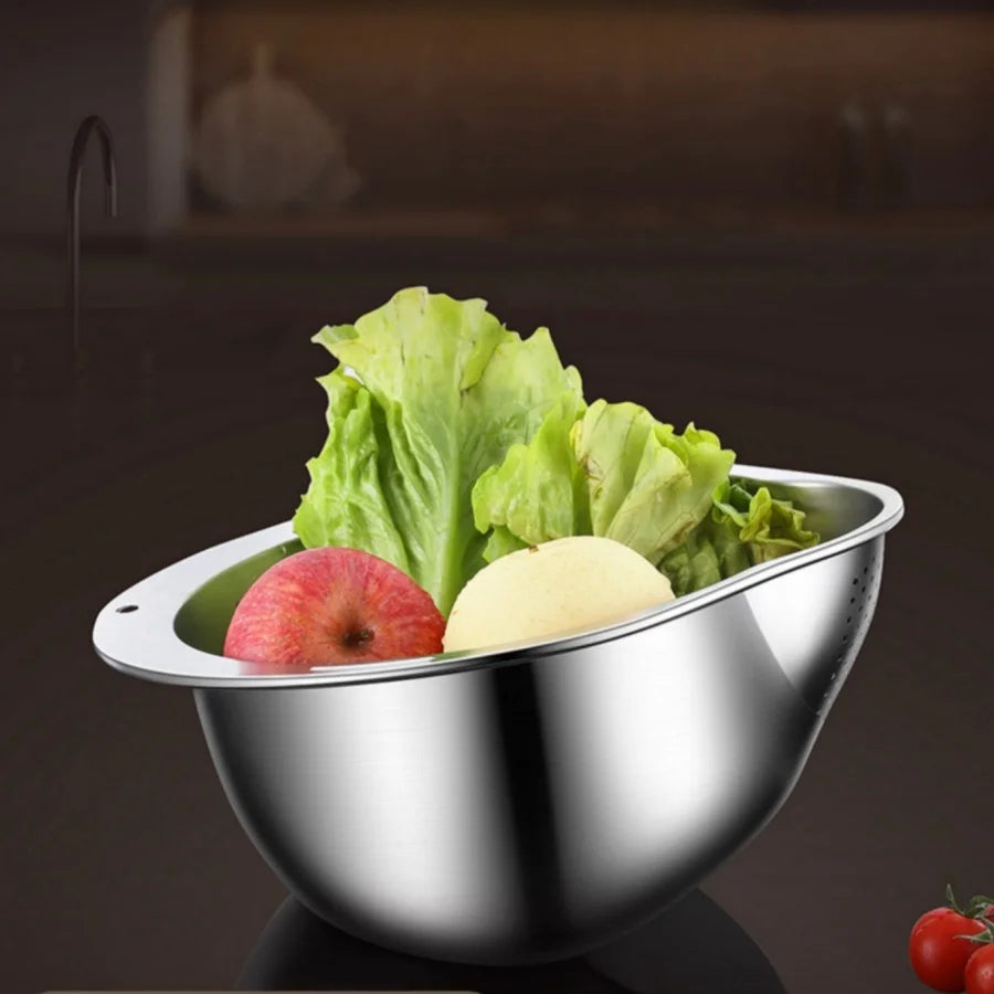Rice Vegetable Washing Basket Strainer Stainless Steel Bowl Tray Wash