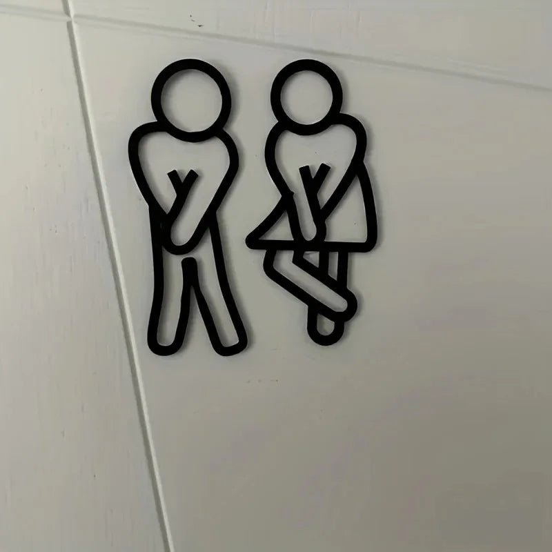 Creative Funny 2D Flat Bathroom Sign for Men Women Restroom Door Decor
