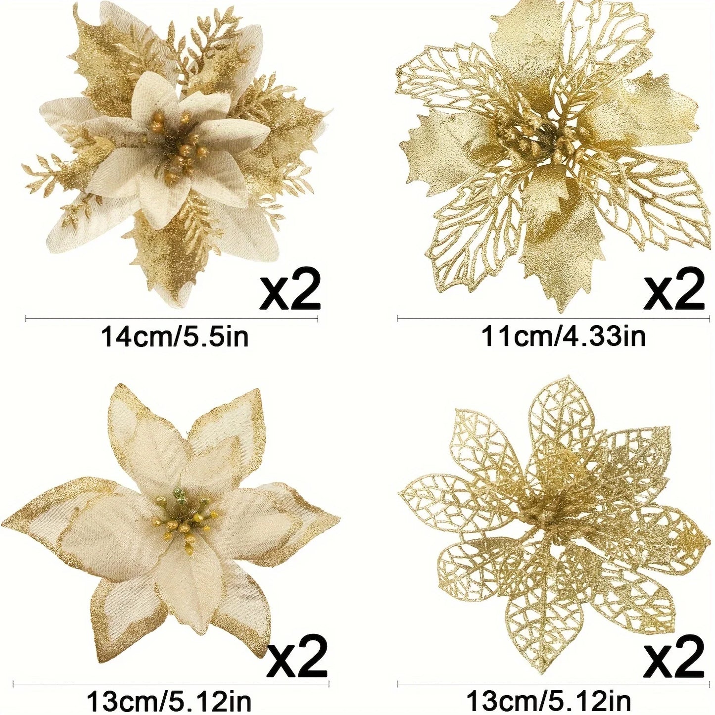 8/16Pcs Glitter Artificial Christmas Flowers Christmas Tree