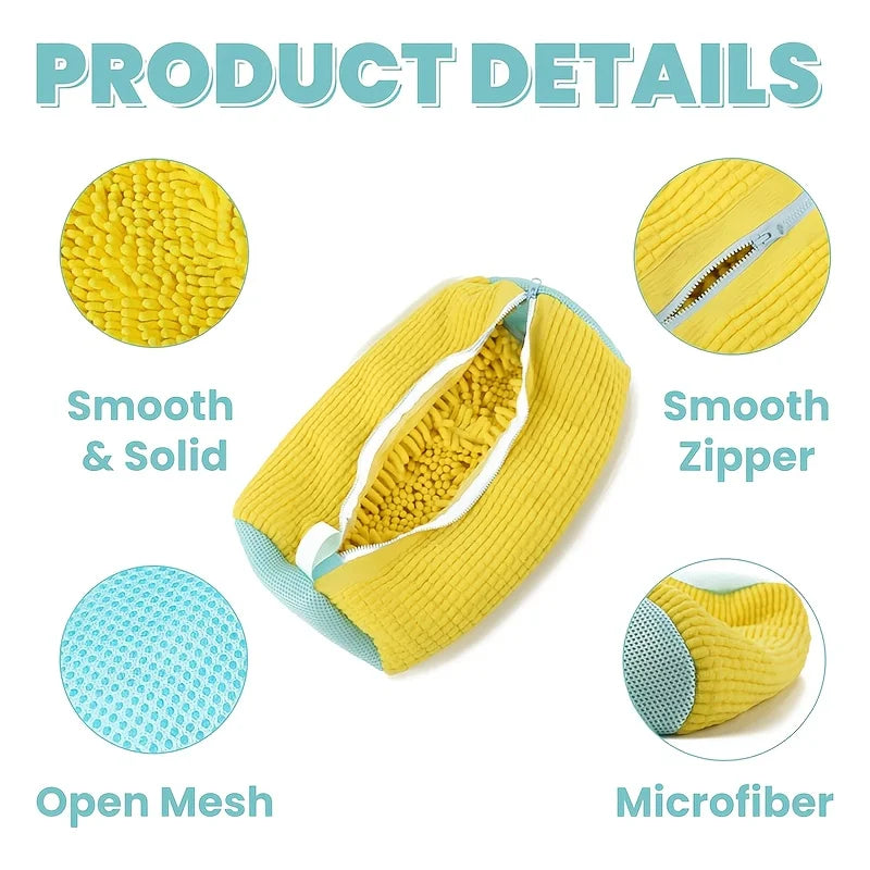 Durable Mesh Shoe Wash Bag with Zipper, Plush Lining Inside Protects