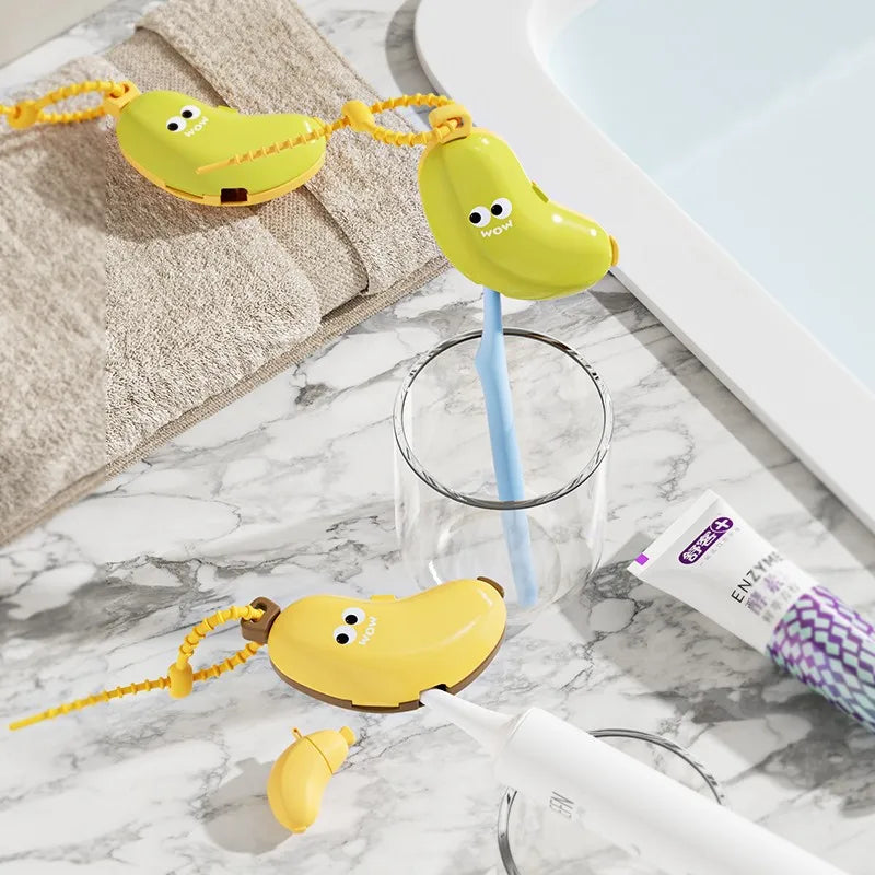Banana Toothbrush Protective Cap with Toothpaste Storage Box - Compact