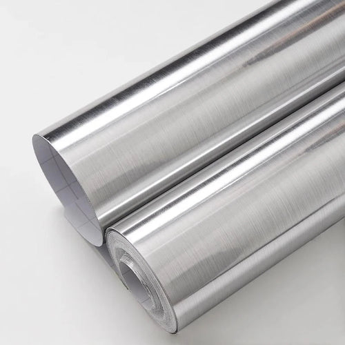 PVC Stainless Brushed Silver Removable Wallpaper Decor Film Vinyl