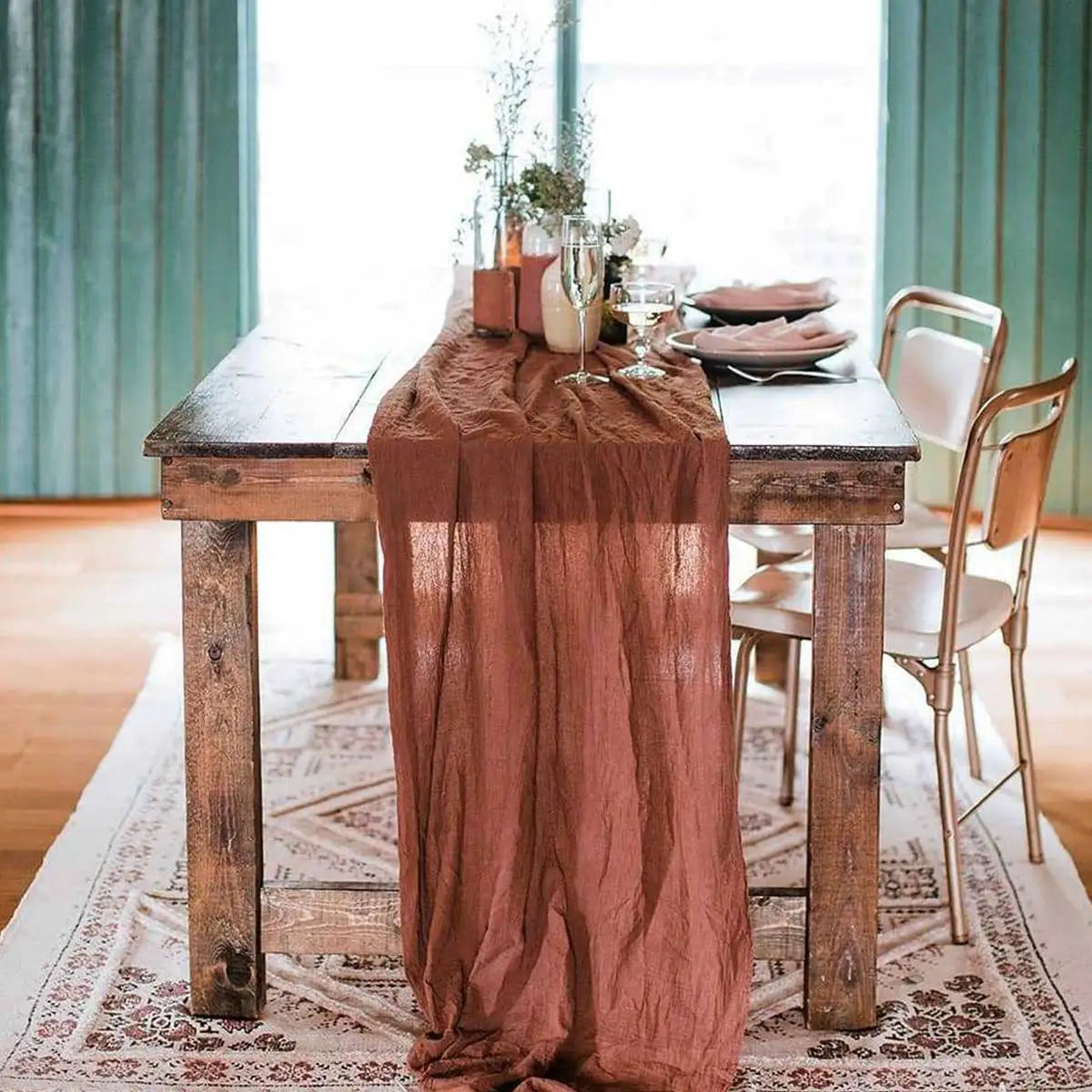 Semi-Sheer Gauze Table Runner Sage Cheesecloth Table Setting Dining
