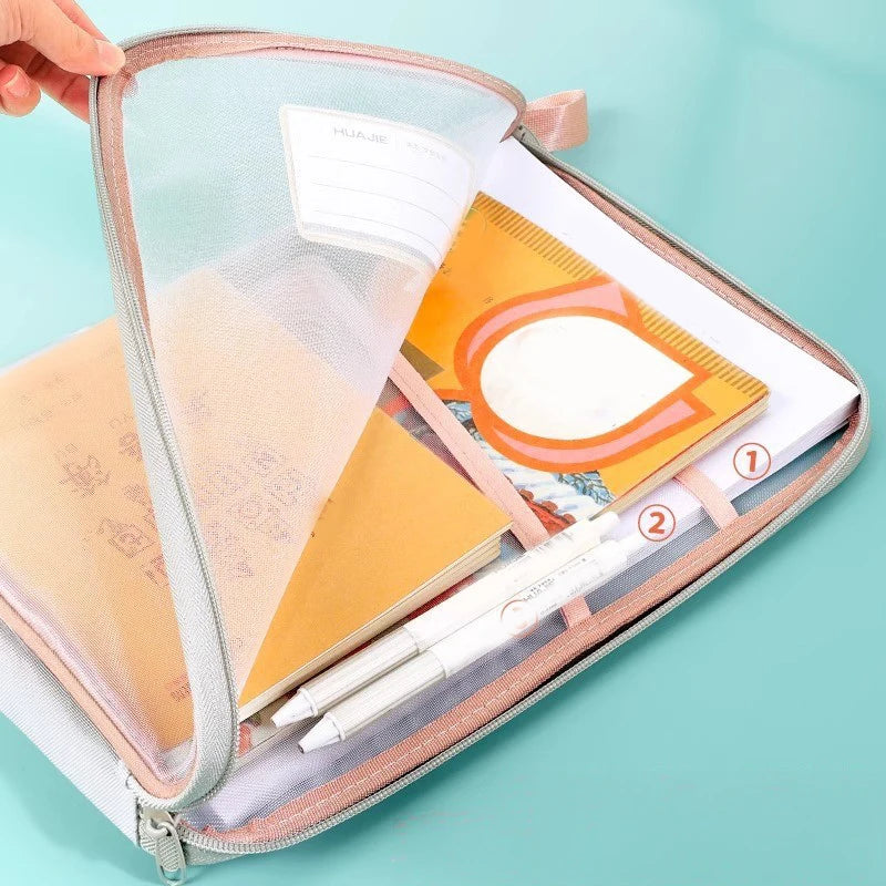 A4 Stationery Storage Bag Double-layer Mesh Zipper Bag Large Capacity