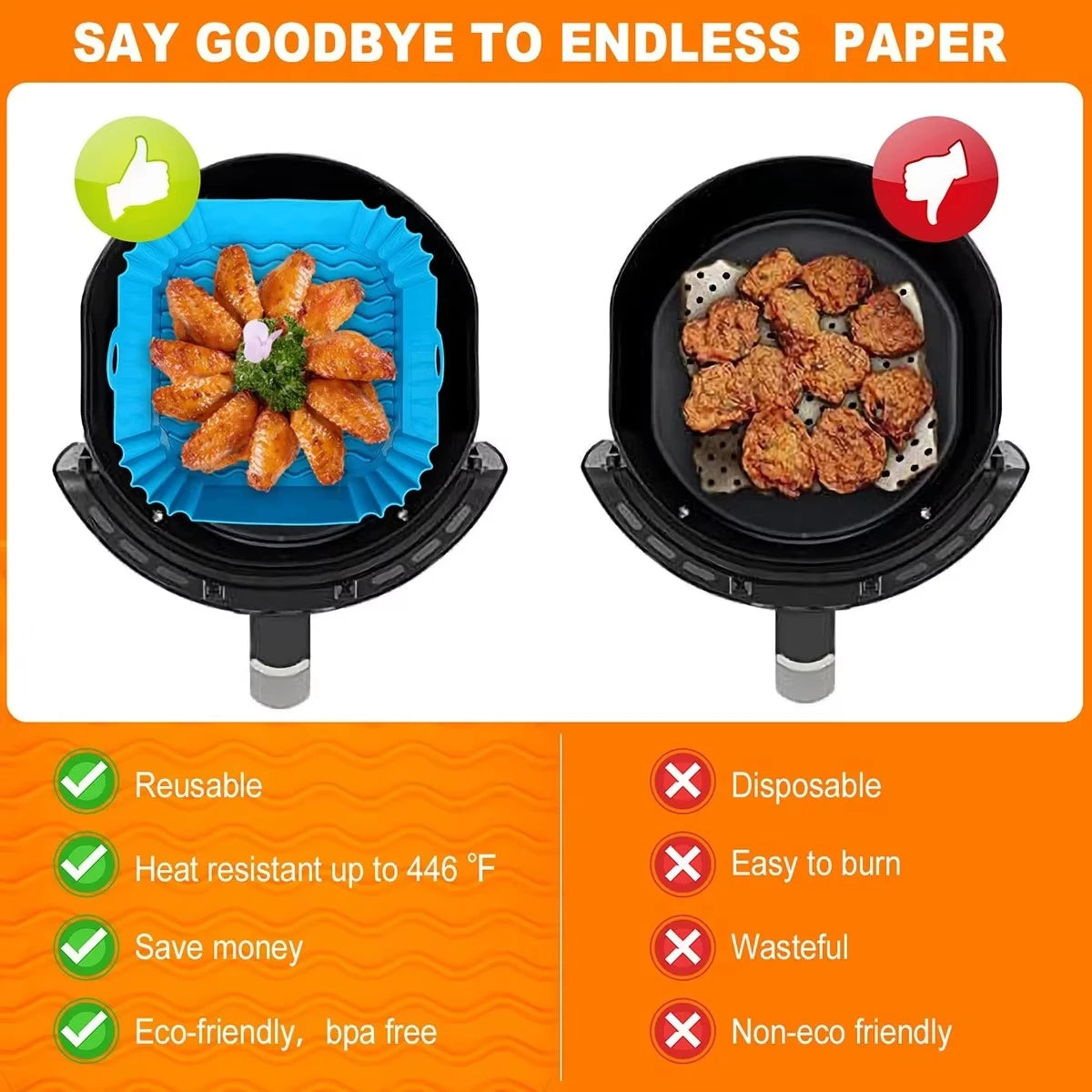 Silicone Air Fryer Pot Tray Food Safe Reusable Square BBQ Barbecue Pad