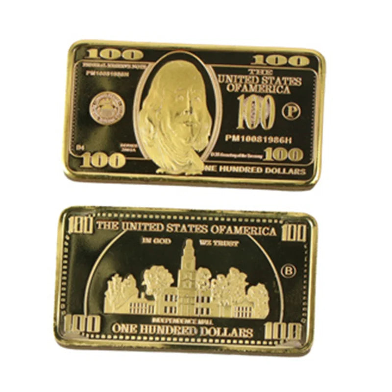 1pcs USA 100 Dollar Bullion 24k Gold Bar American Metal Coin Golden