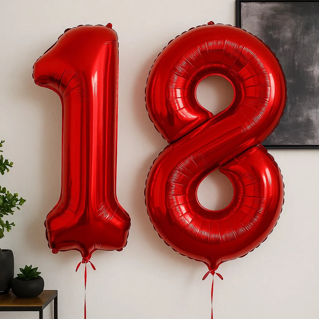 32INCH Red Number Foil Balloons for Birthday Anniversary Party Decor,