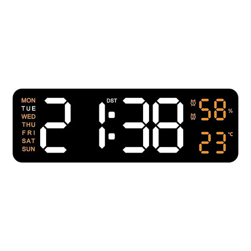 9 Inch Large Digital Wall Clock USB Powered TEMP Humidity Week Auto
