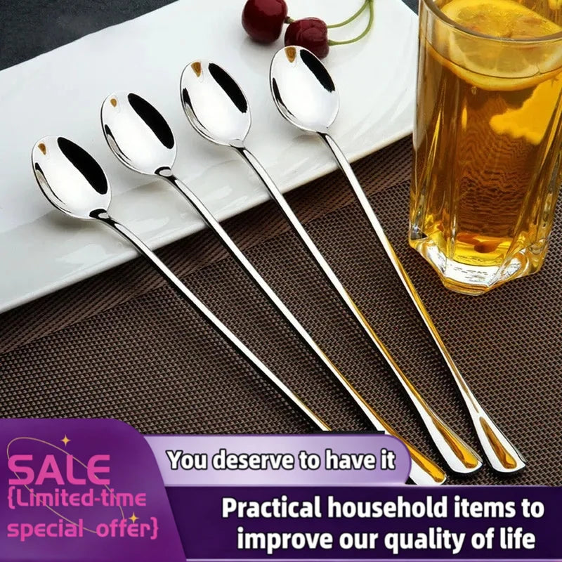 1/6Pcs Stainless Steel Long-Handled Ice Teaspoon, Coffee Spoon, Ice