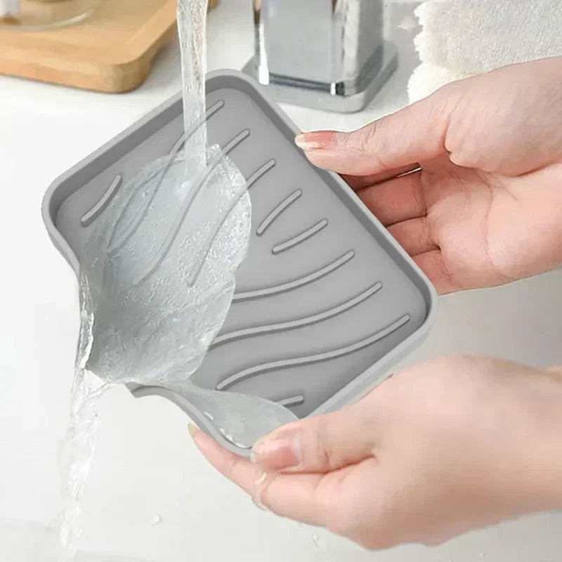 Bathroom Solid Color Silicone Soap Holder Soap Drain Pan Bathroom