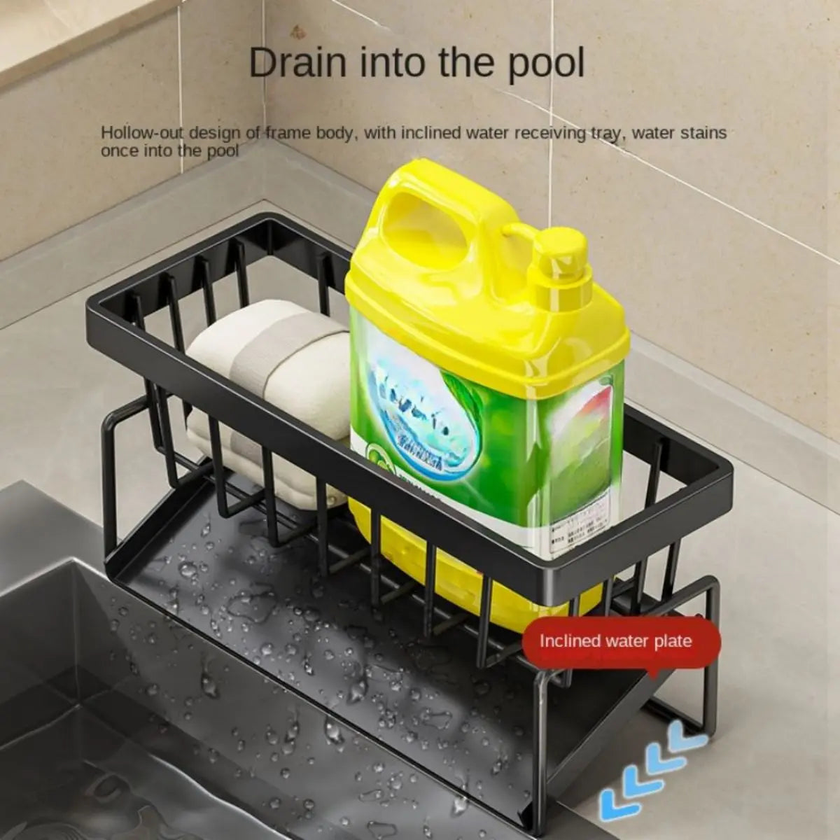 YUJI Stainless Steel Drain Basket Kitchen Storage Rack with Sponge